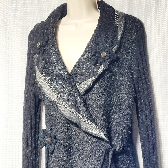 Sioni Women's Cardigan Vintage Inspired Artsy Black Wool & Mohair Blend (L) - Picture 6 of 15